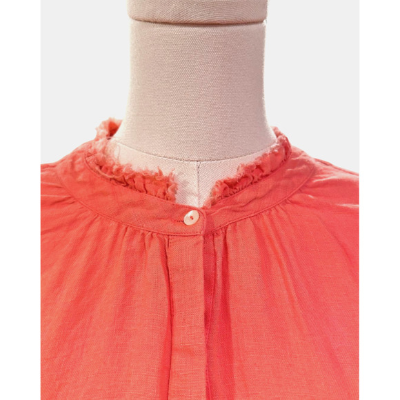 Ivy Jane Coral Orange Linen Boho Shirt Raw Edge Collar Long Sleeve Medium - Picture 7 of 11